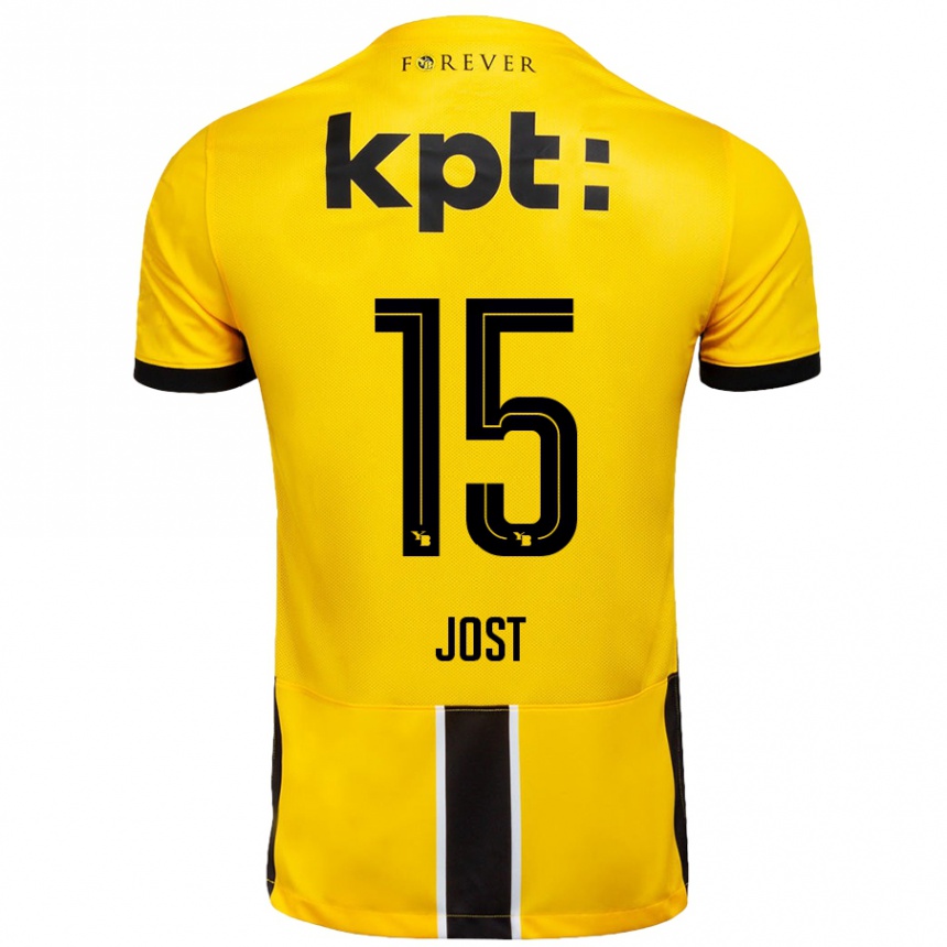 Kinder Fußball Tristan Jost #15 Gelb Schwarz Heimtrikot Trikot 2024/25 T-Shirt Luxemburg