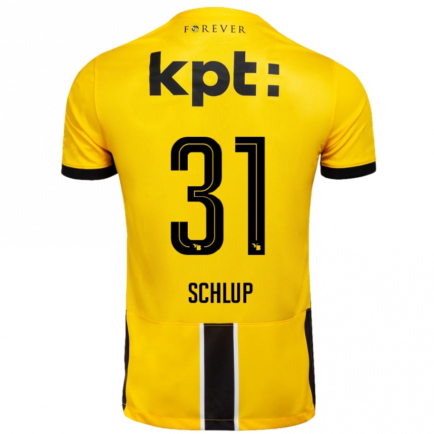 Kinder Fußball Giulia Schlup #31 Gelb Schwarz Heimtrikot Trikot 2024/25 T-Shirt Luxemburg