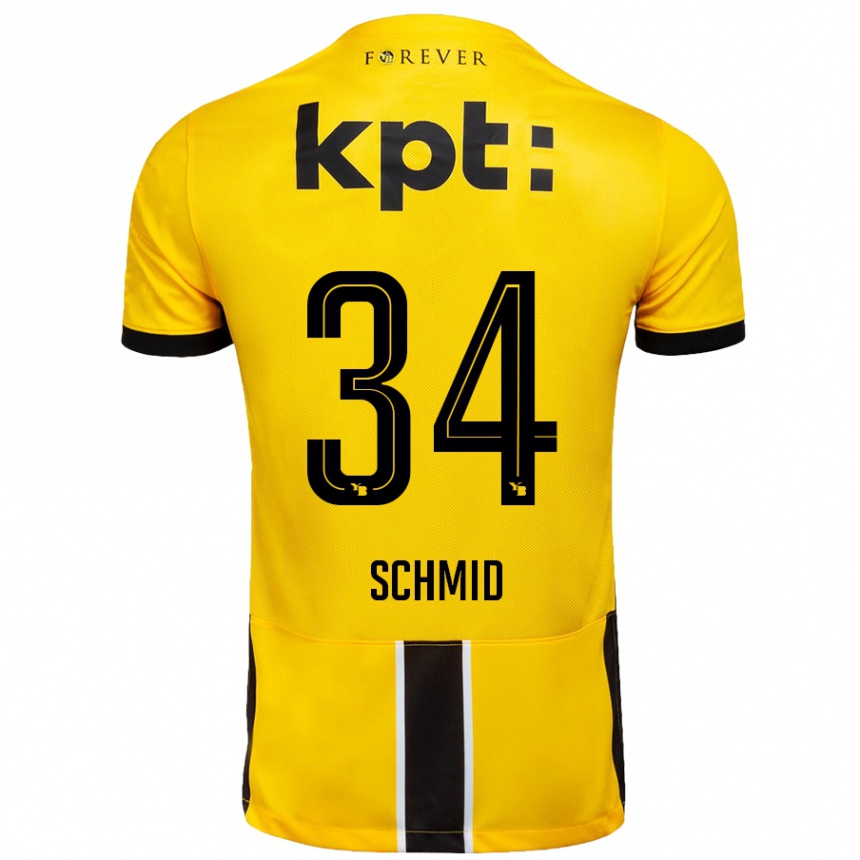 Kinder Fußball Céline Schmid #34 Gelb Schwarz Heimtrikot Trikot 2024/25 T-Shirt Luxemburg