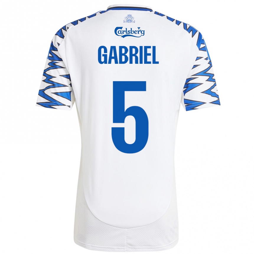 Kinder Fußball Gabriel Pereira #5 Weiß Himmelblau Heimtrikot Trikot 2024/25 T-Shirt Luxemburg