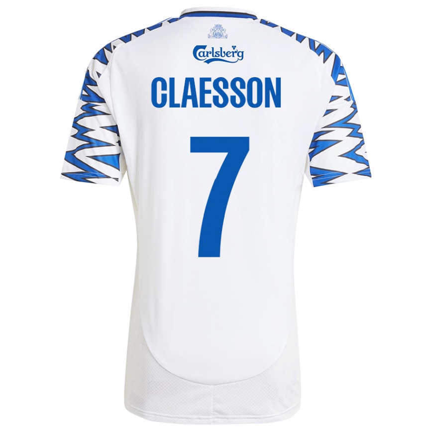 Kinder Fußball Viktor Claesson #7 Weiß Himmelblau Heimtrikot Trikot 2024/25 T-Shirt Luxemburg