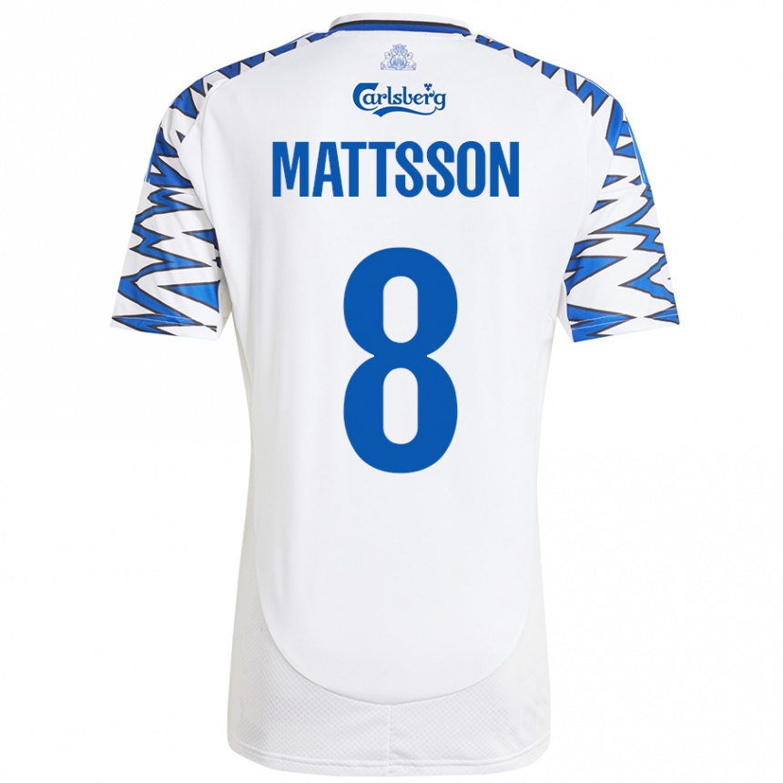 Kinder Fußball Magnus Mattsson #8 Weiß Himmelblau Heimtrikot Trikot 2024/25 T-Shirt Luxemburg