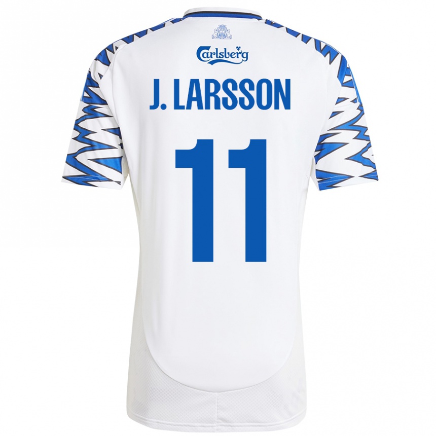 Kinder Fußball Jordan Larsson #11 Weiß Himmelblau Heimtrikot Trikot 2024/25 T-Shirt Luxemburg