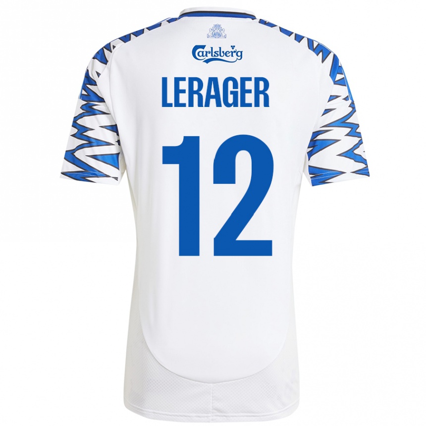 Kinder Fußball Lukas Lerager #12 Weiß Himmelblau Heimtrikot Trikot 2024/25 T-Shirt Luxemburg