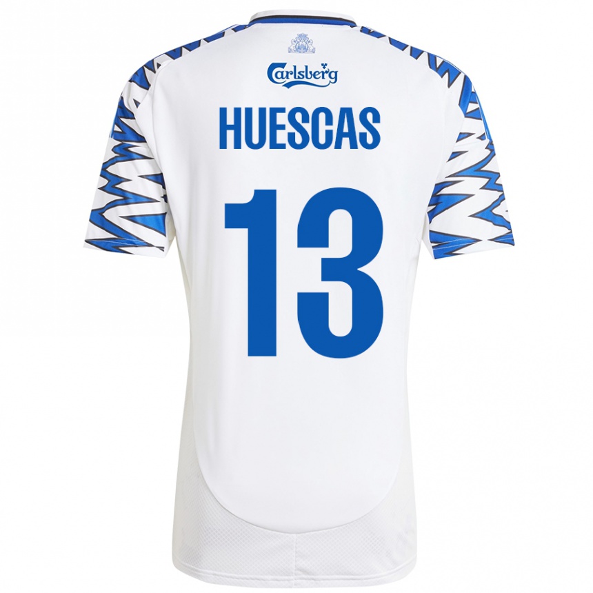 Kinder Fußball Rodrigo Huescas #13 Weiß Himmelblau Heimtrikot Trikot 2024/25 T-Shirt Luxemburg