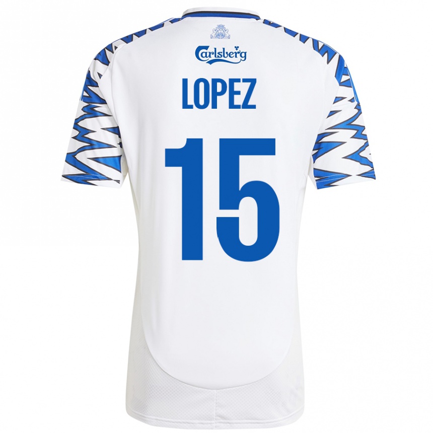 Kinder Fußball Marcos López #15 Weiß Himmelblau Heimtrikot Trikot 2024/25 T-Shirt Luxemburg