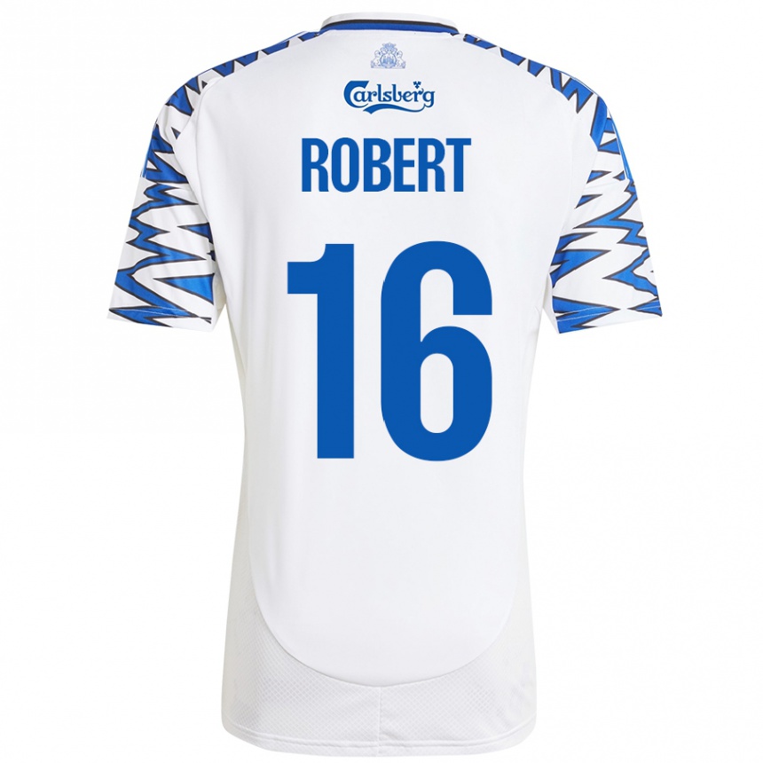 Kinder Fußball Robert #16 Weiß Himmelblau Heimtrikot Trikot 2024/25 T-Shirt Luxemburg