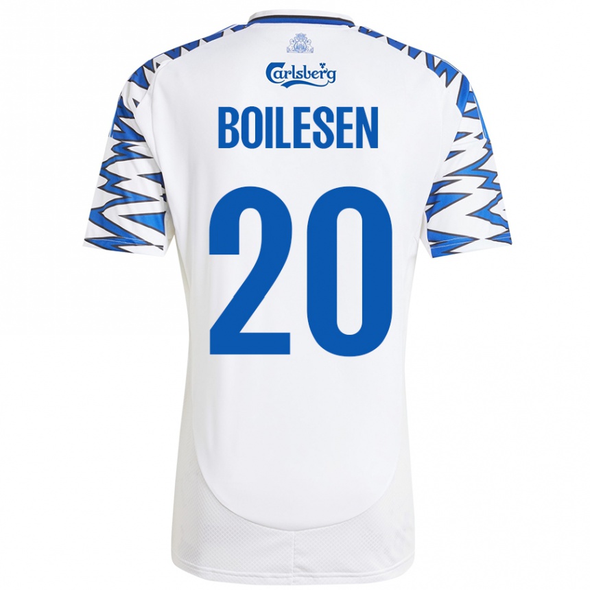 Kinder Fußball Nicolai Boilesen #20 Weiß Himmelblau Heimtrikot Trikot 2024/25 T-Shirt Luxemburg