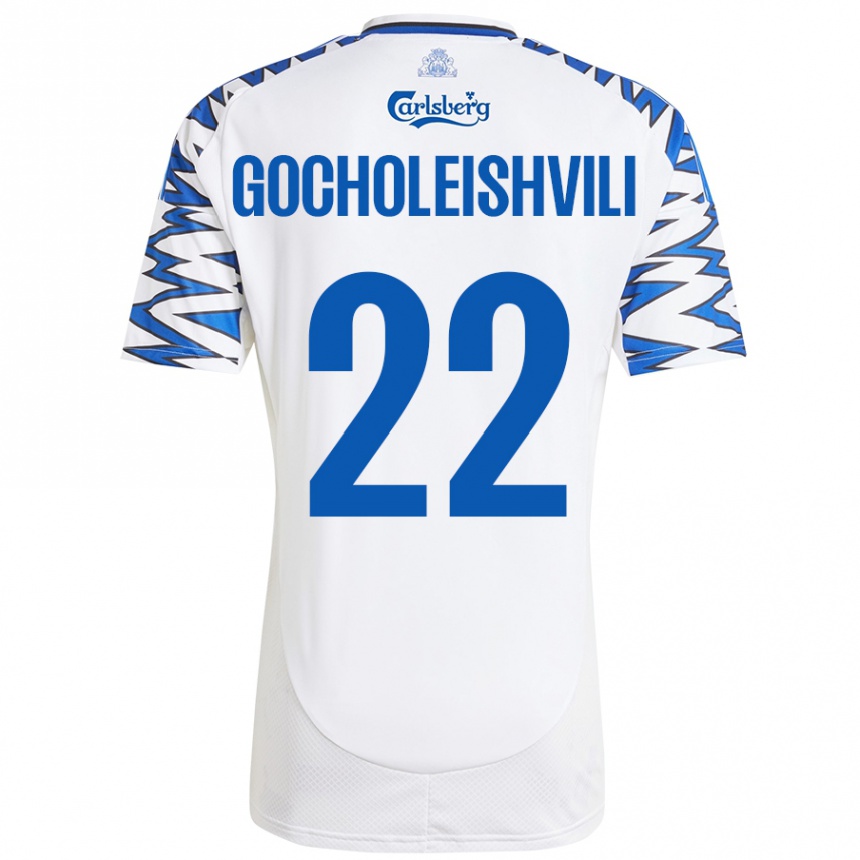 Kinder Fußball Giorgi Gocholeishvili #22 Weiß Himmelblau Heimtrikot Trikot 2024/25 T-Shirt Luxemburg