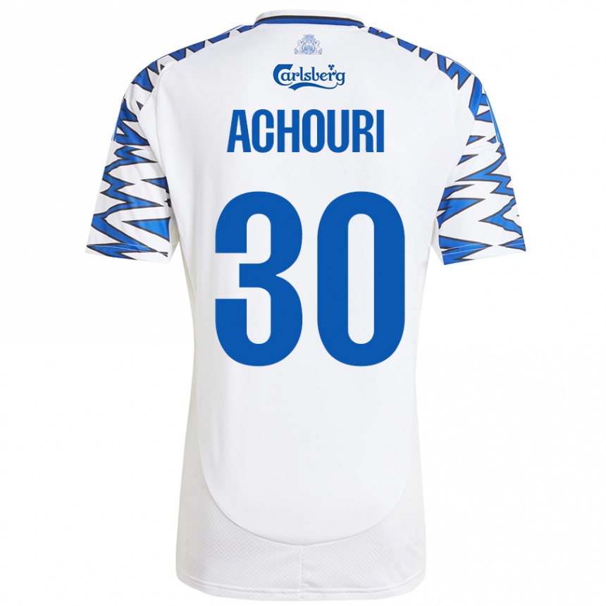 Kinder Fußball Elias Achouri #30 Weiß Himmelblau Heimtrikot Trikot 2024/25 T-Shirt Luxemburg