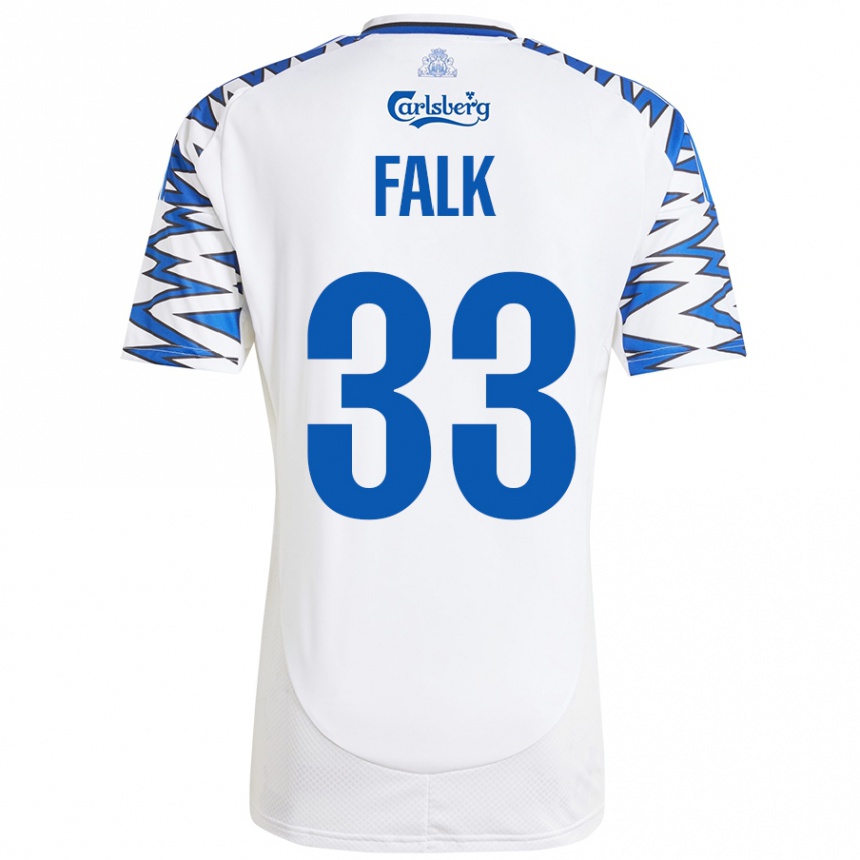 Kinder Fußball Rasmus Falk #33 Weiß Himmelblau Heimtrikot Trikot 2024/25 T-Shirt Luxemburg