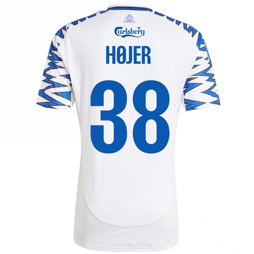 Kinder Fußball Oliver Højer #38 Weiß Himmelblau Heimtrikot Trikot 2024/25 T-Shirt Luxemburg