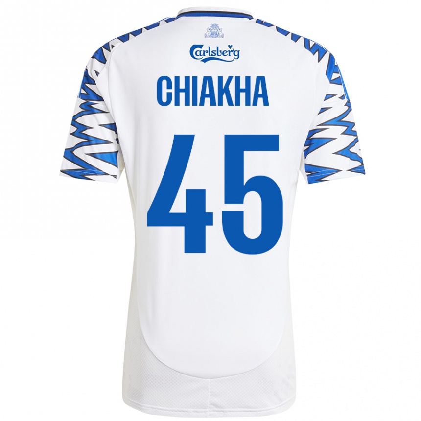 Kinder Fußball Amin Chiakha #45 Weiß Himmelblau Heimtrikot Trikot 2024/25 T-Shirt Luxemburg