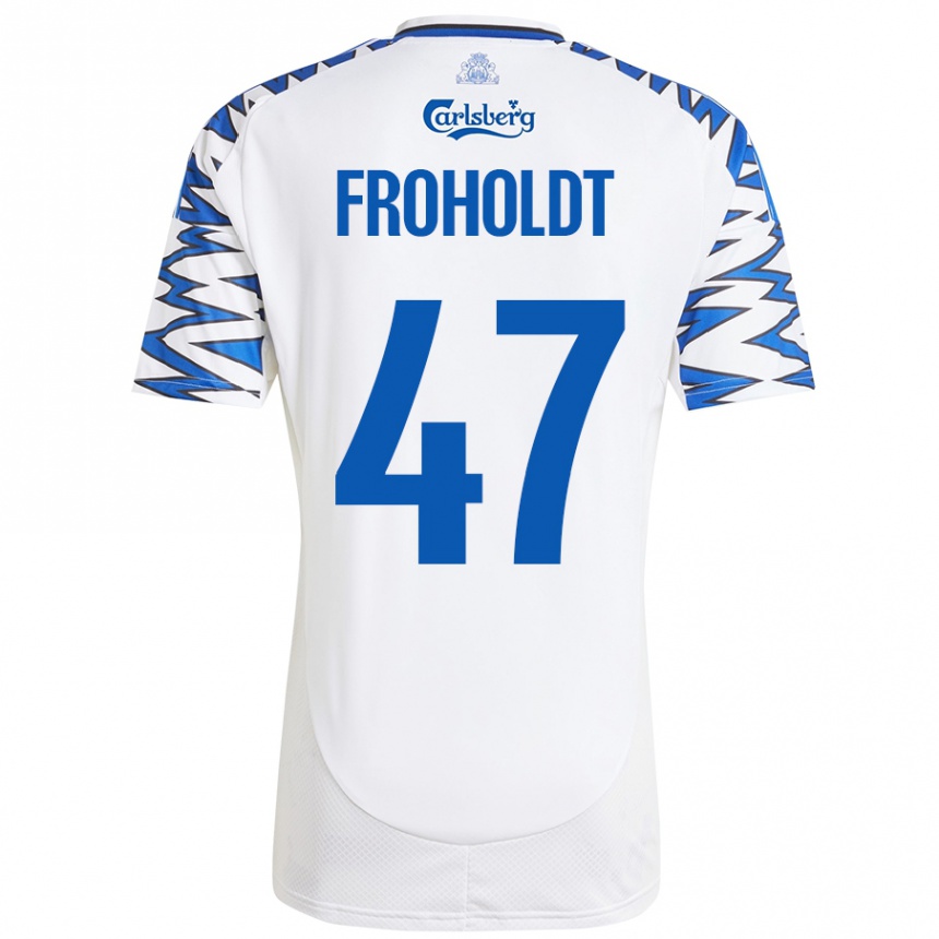 Kinder Fußball Victor Froholdt #47 Weiß Himmelblau Heimtrikot Trikot 2024/25 T-Shirt Luxemburg