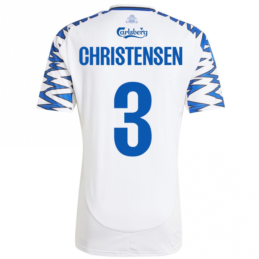 Kinder Fußball Sebastian Christensen #3 Weiß Himmelblau Heimtrikot Trikot 2024/25 T-Shirt Luxemburg