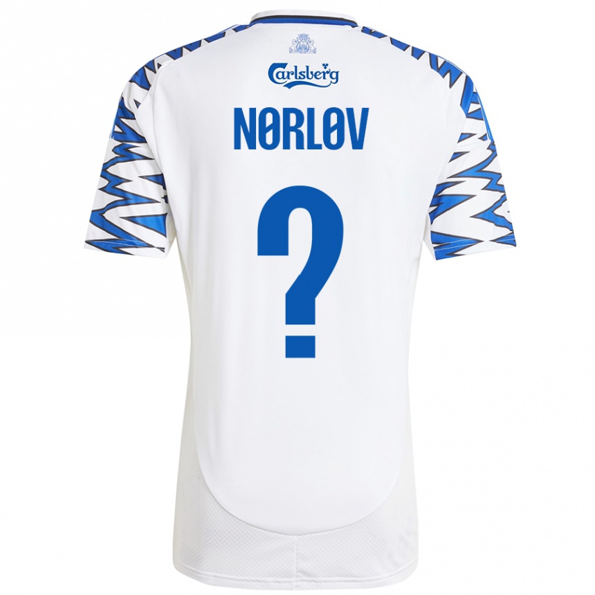 Kinder Fußball William Nørløv #0 Weiß Himmelblau Heimtrikot Trikot 2024/25 T-Shirt Luxemburg