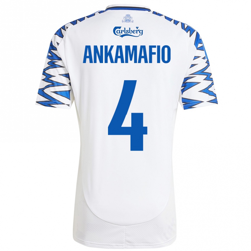 Kinder Fußball Graham Ankamafio #4 Weiß Himmelblau Heimtrikot Trikot 2024/25 T-Shirt Luxemburg