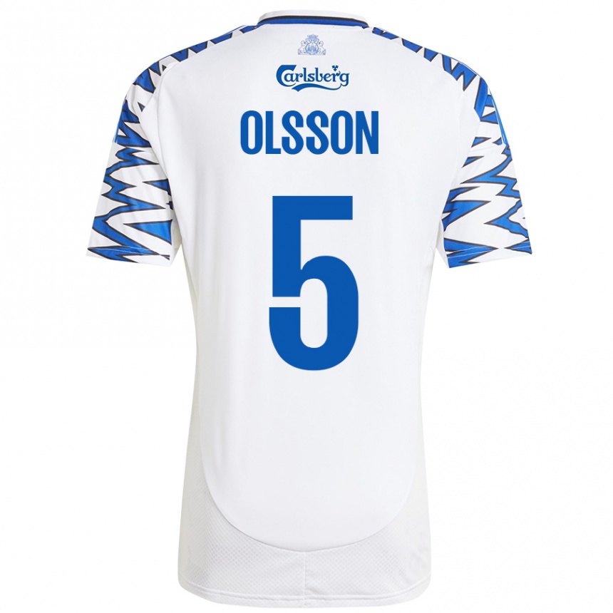 Kinder Fußball Cornelius Olsson #5 Weiß Himmelblau Heimtrikot Trikot 2024/25 T-Shirt Luxemburg