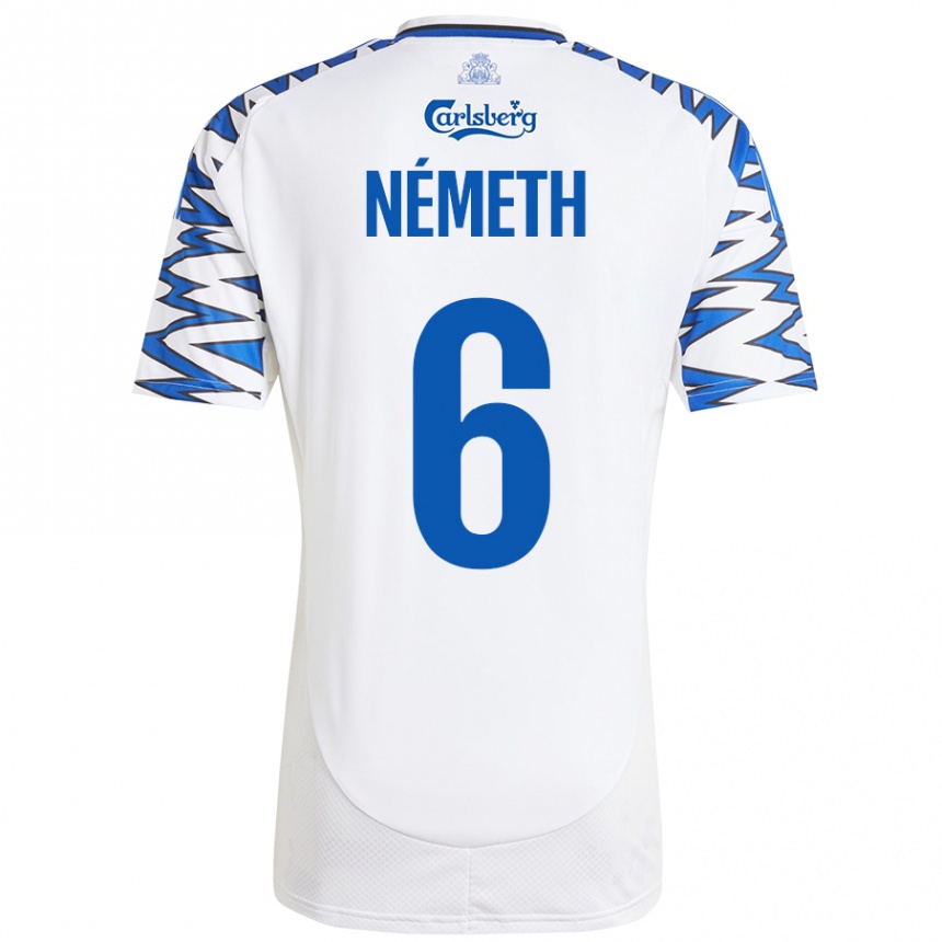 Kinder Fußball Hunor Németh #6 Weiß Himmelblau Heimtrikot Trikot 2024/25 T-Shirt Luxemburg