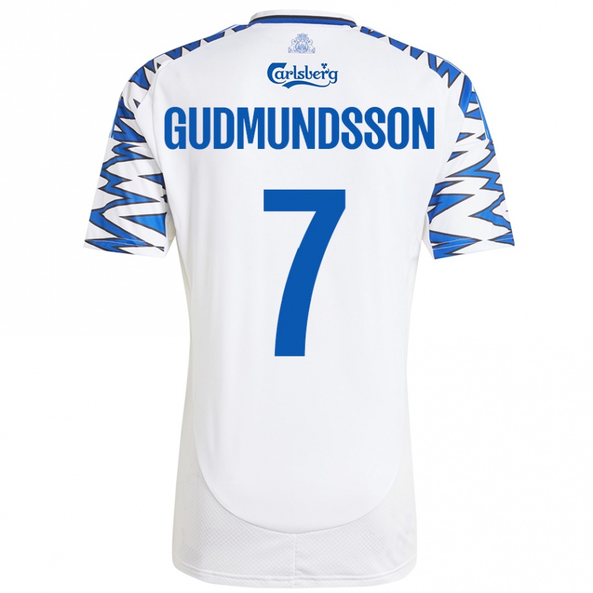 Kinder Fußball Galdur Gudmundsson #7 Weiß Himmelblau Heimtrikot Trikot 2024/25 T-Shirt Luxemburg