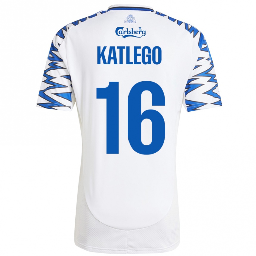 Kinder Fußball David Katlego #16 Weiß Himmelblau Heimtrikot Trikot 2024/25 T-Shirt Luxemburg