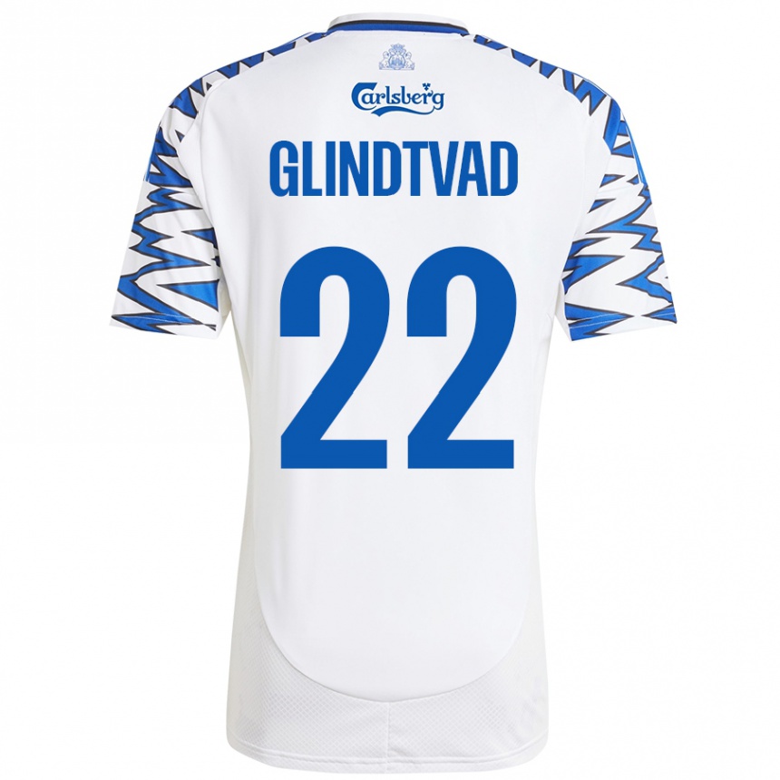 Kinder Fußball William Glindtvad #22 Weiß Himmelblau Heimtrikot Trikot 2024/25 T-Shirt Luxemburg