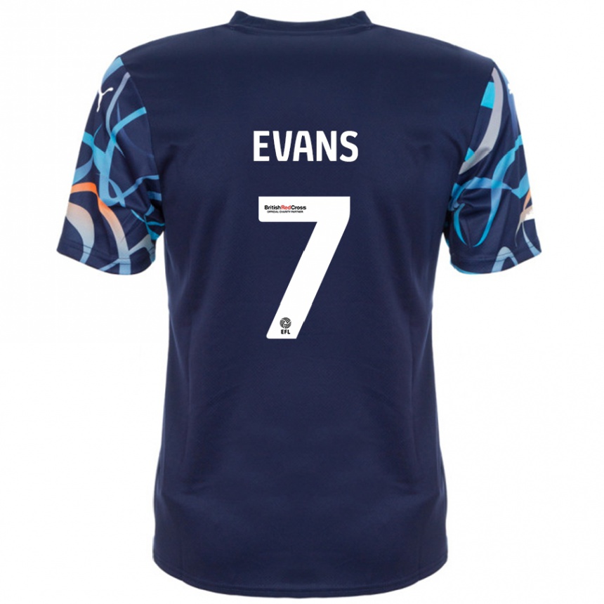 Kinder Fußball Lee Evans #7 Marineblau Auswärtstrikot Trikot 2024/25 T-Shirt Luxemburg