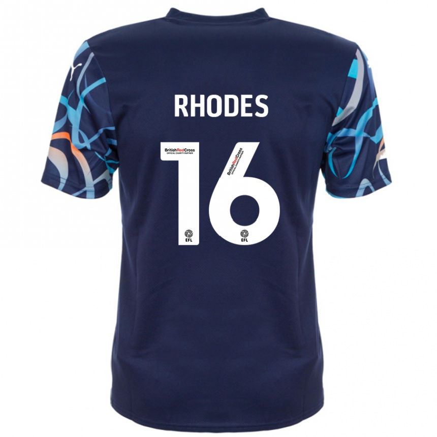 Kinder Fußball Jordan Rhodes #16 Marineblau Auswärtstrikot Trikot 2024/25 T-Shirt Luxemburg