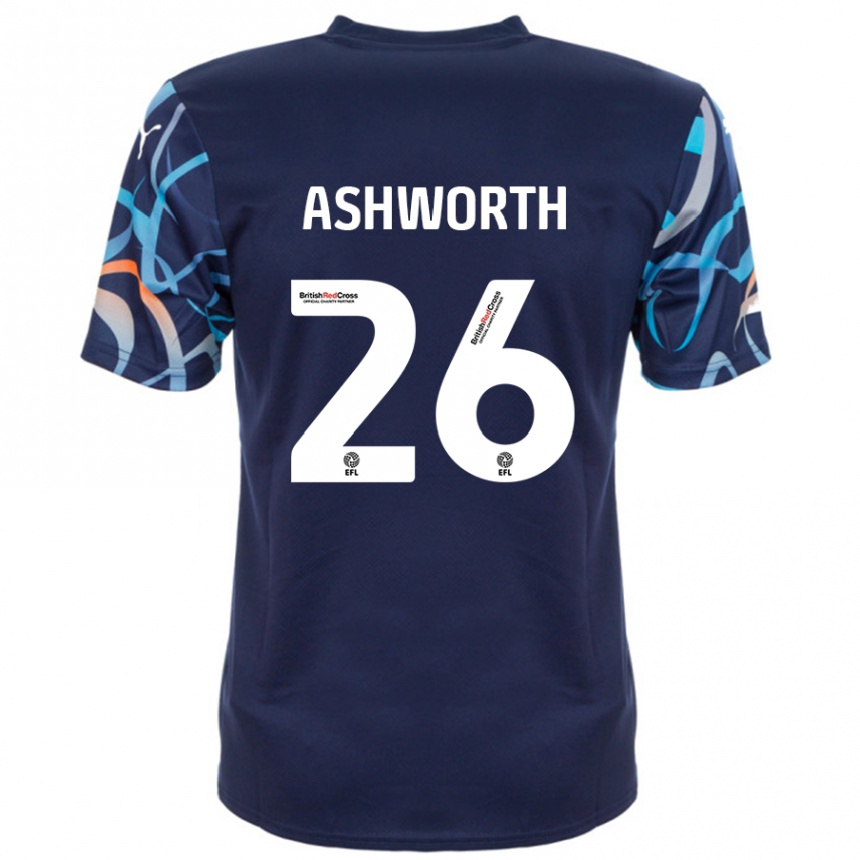 Kinder Fußball Zac Ashworth #26 Marineblau Auswärtstrikot Trikot 2024/25 T-Shirt Luxemburg