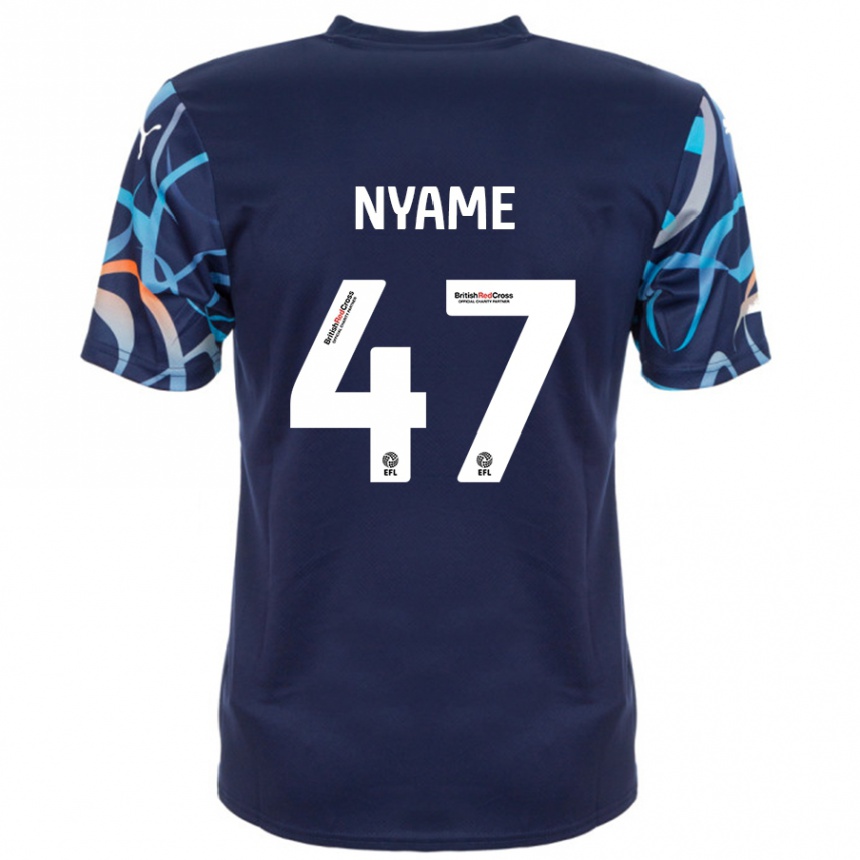 Kinder Fußball Josh Nyame #47 Marineblau Auswärtstrikot Trikot 2024/25 T-Shirt Luxemburg