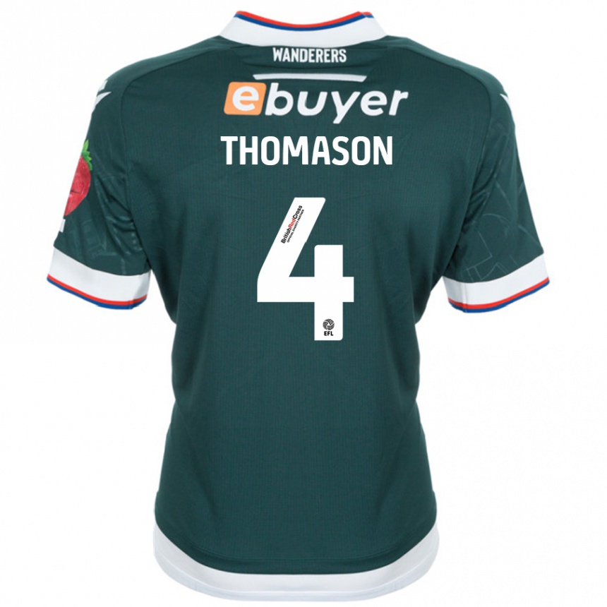 Kinder Fußball George Thomason #4 Dunkelgrün Auswärtstrikot Trikot 2024/25 T-Shirt Luxemburg