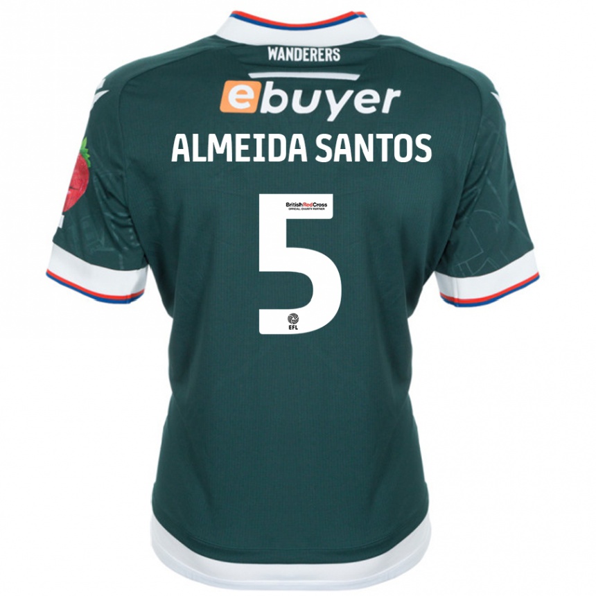 Kinder Fußball Ricardo Santos #5 Dunkelgrün Auswärtstrikot Trikot 2024/25 T-Shirt Luxemburg