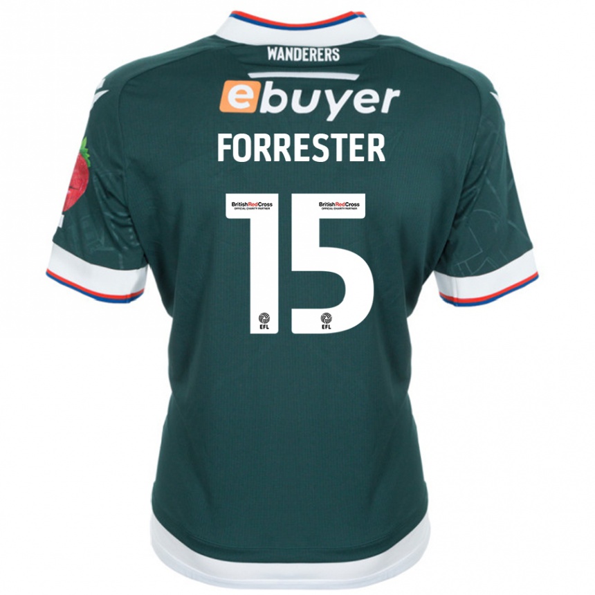 Kinder Fußball Will Forrester #15 Dunkelgrün Auswärtstrikot Trikot 2024/25 T-Shirt Luxemburg