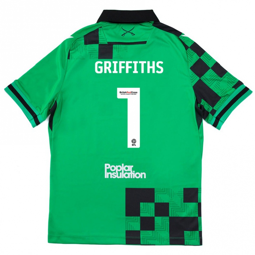 Kinder Fußball Josh Griffiths #1 Grün Schwarz Auswärtstrikot Trikot 2024/25 T-Shirt Luxemburg