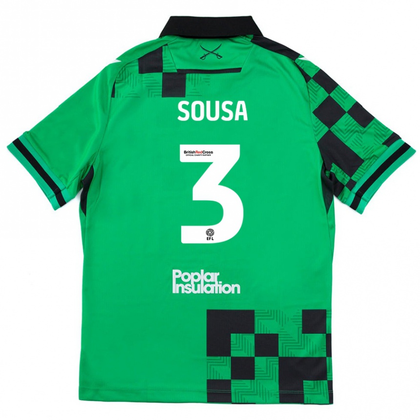 Kinder Fußball Lino Sousa #3 Grün Schwarz Auswärtstrikot Trikot 2024/25 T-Shirt Luxemburg