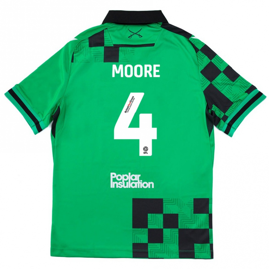 Kinder Fußball Taylor Moore #4 Grün Schwarz Auswärtstrikot Trikot 2024/25 T-Shirt Luxemburg