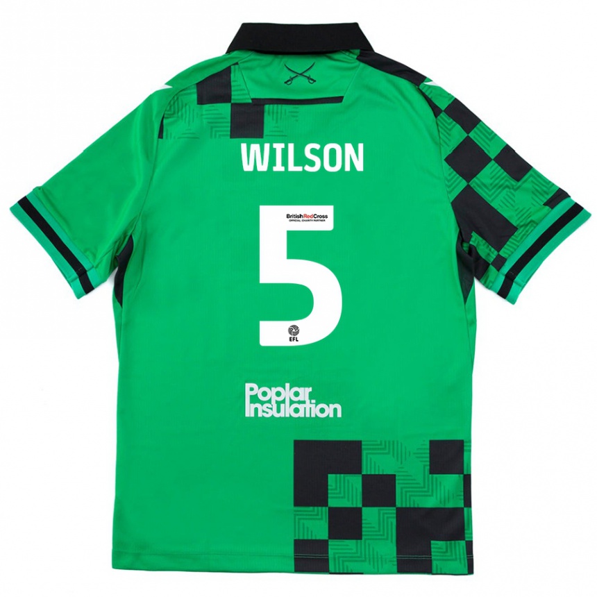 Kinder Fußball James Wilson #5 Grün Schwarz Auswärtstrikot Trikot 2024/25 T-Shirt Luxemburg