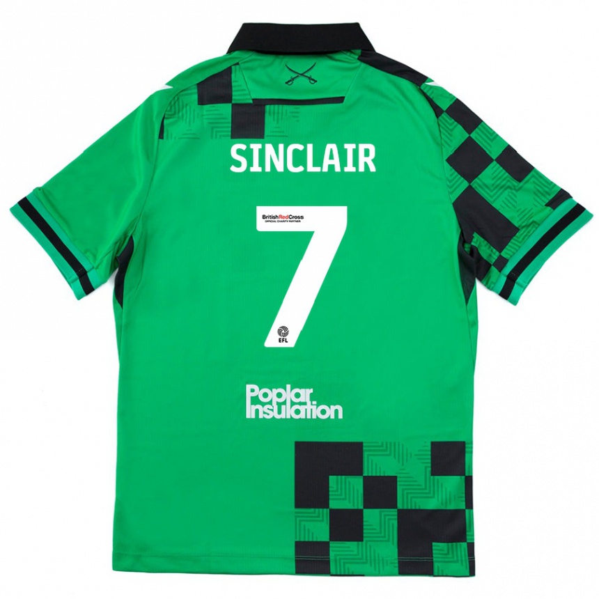 Kinder Fußball Scott Sinclair #7 Grün Schwarz Auswärtstrikot Trikot 2024/25 T-Shirt Luxemburg