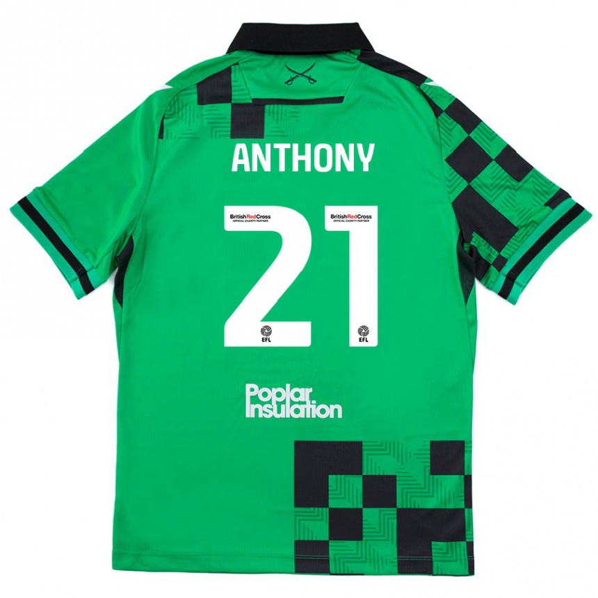 Kinder Fußball Micah Anthony #21 Grün Schwarz Auswärtstrikot Trikot 2024/25 T-Shirt Luxemburg