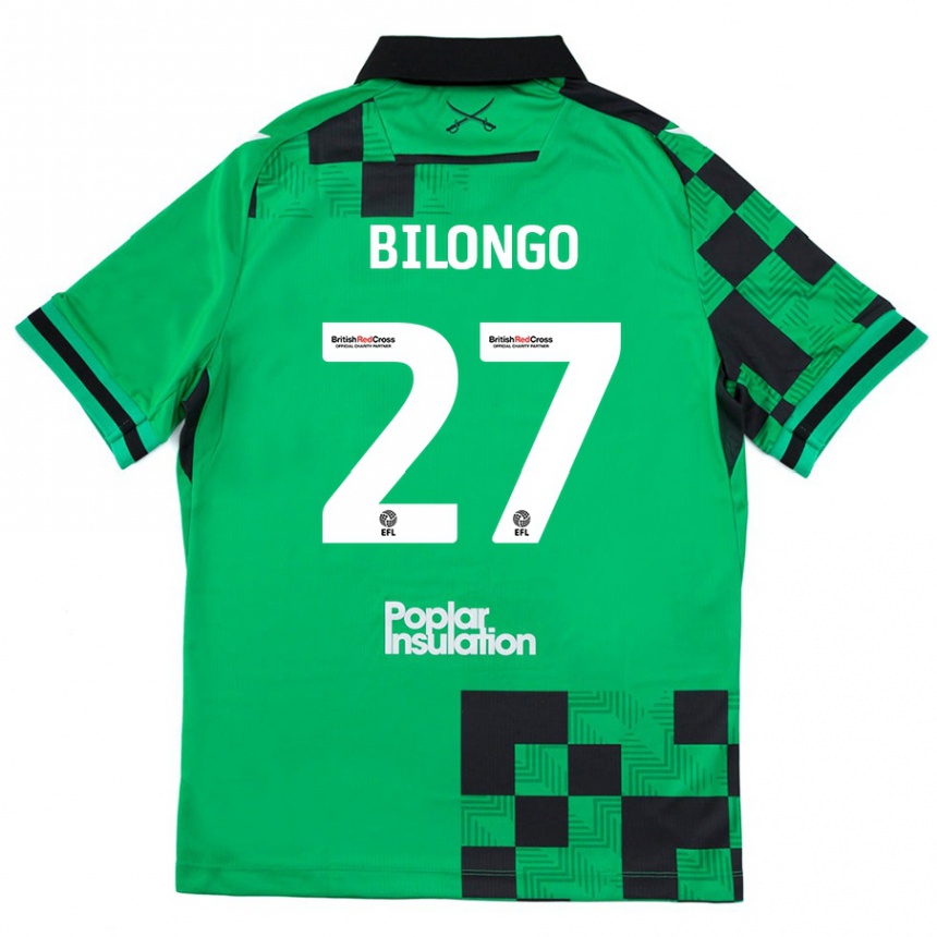 Kinder Fußball Bryant Bilongo #27 Grün Schwarz Auswärtstrikot Trikot 2024/25 T-Shirt Luxemburg