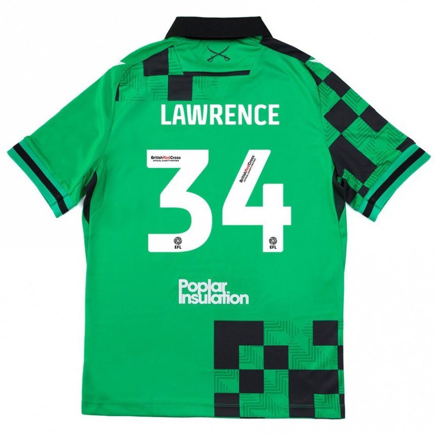 Kinder Fußball Jerry Lawrence #34 Grün Schwarz Auswärtstrikot Trikot 2024/25 T-Shirt Luxemburg