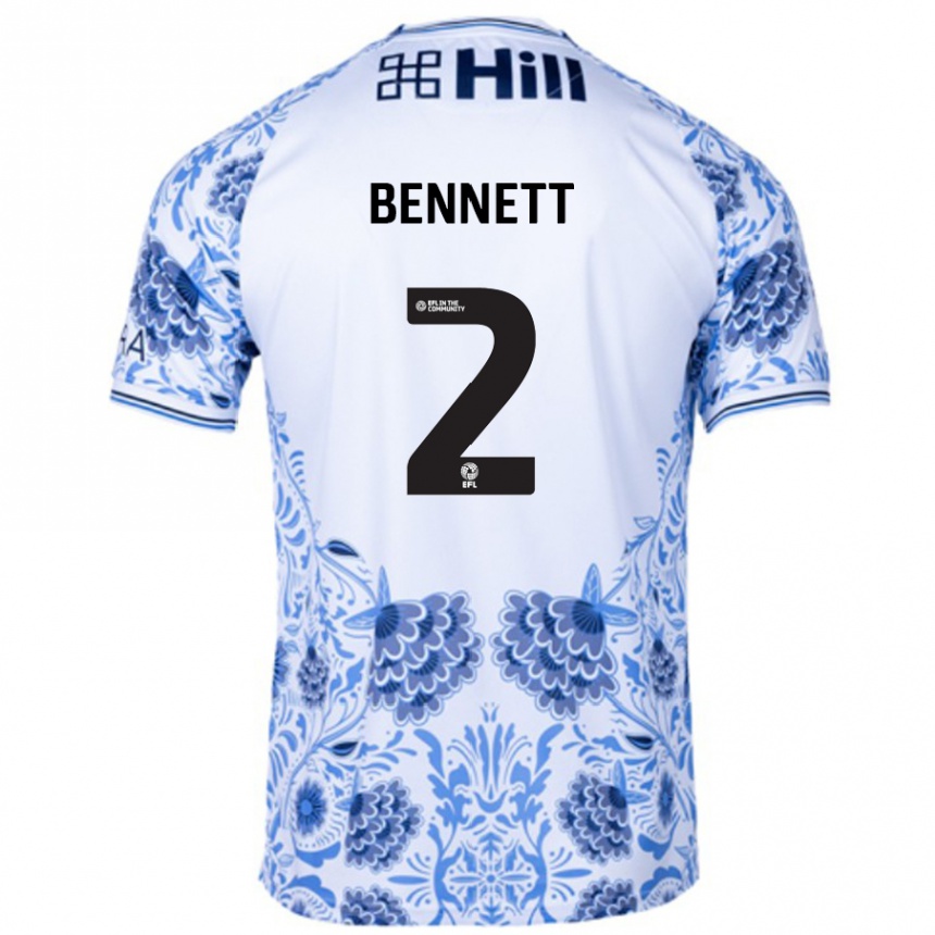 Kinder Fußball Liam Bennett #2 Weiß Blau Auswärtstrikot Trikot 2024/25 T-Shirt Luxemburg