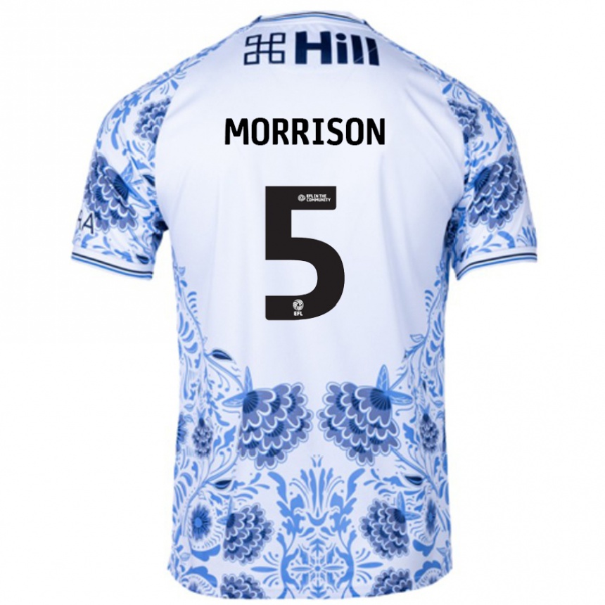 Kinder Fußball Michael Morrison #5 Weiß Blau Auswärtstrikot Trikot 2024/25 T-Shirt Luxemburg