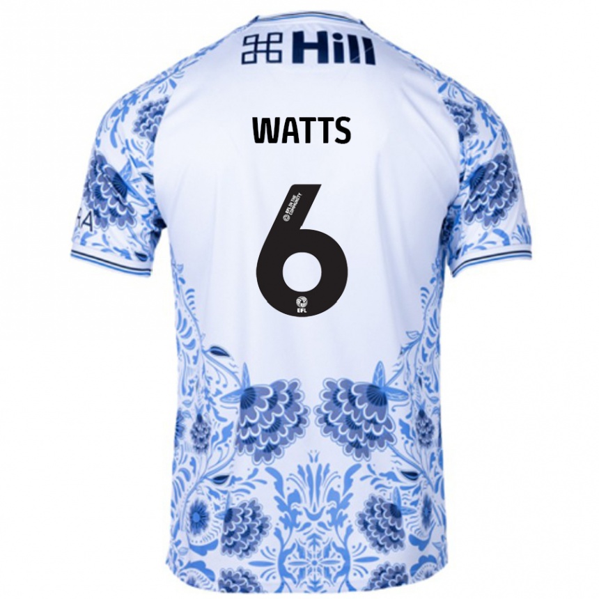 Kinder Fußball Kell Watts #6 Weiß Blau Auswärtstrikot Trikot 2024/25 T-Shirt Luxemburg