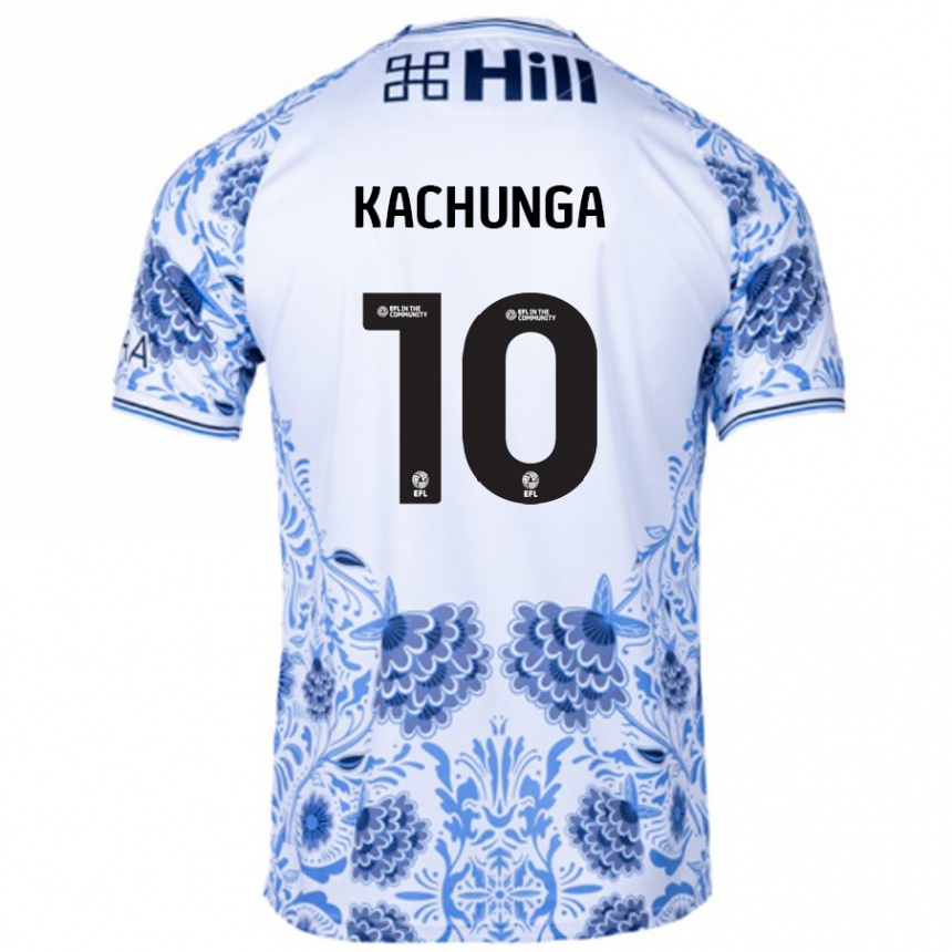 Kinder Fußball Elias Kachunga #10 Weiß Blau Auswärtstrikot Trikot 2024/25 T-Shirt Luxemburg