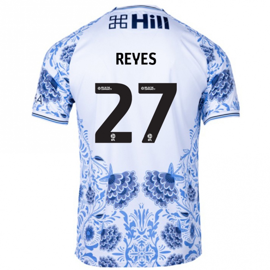 Kinder Fußball Vicente Reyes #27 Weiß Blau Auswärtstrikot Trikot 2024/25 T-Shirt Luxemburg