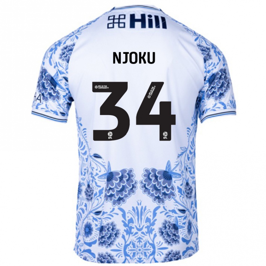 Kinder Fußball Brandon Njoku #34 Weiß Blau Auswärtstrikot Trikot 2024/25 T-Shirt Luxemburg