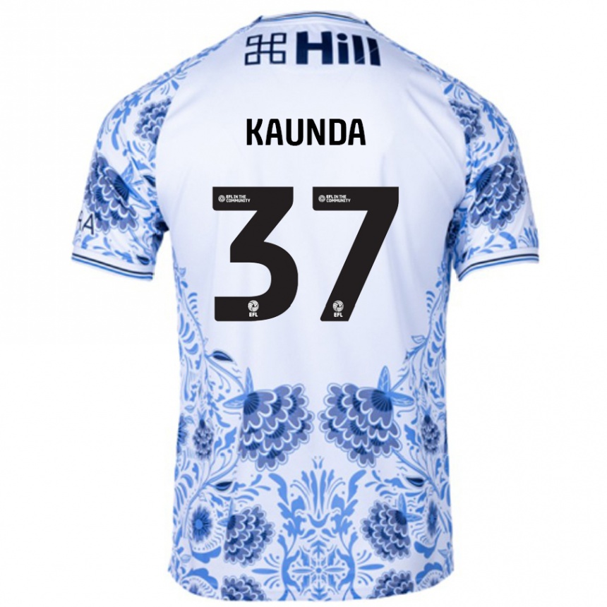 Kinder Fußball Amaru Kaunda #37 Weiß Blau Auswärtstrikot Trikot 2024/25 T-Shirt Luxemburg