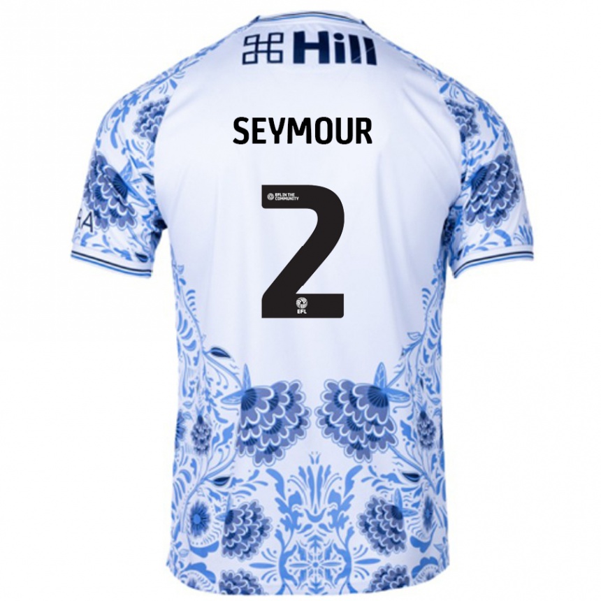 Kinder Fußball Mayzee Seymour #2 Weiß Blau Auswärtstrikot Trikot 2024/25 T-Shirt Luxemburg