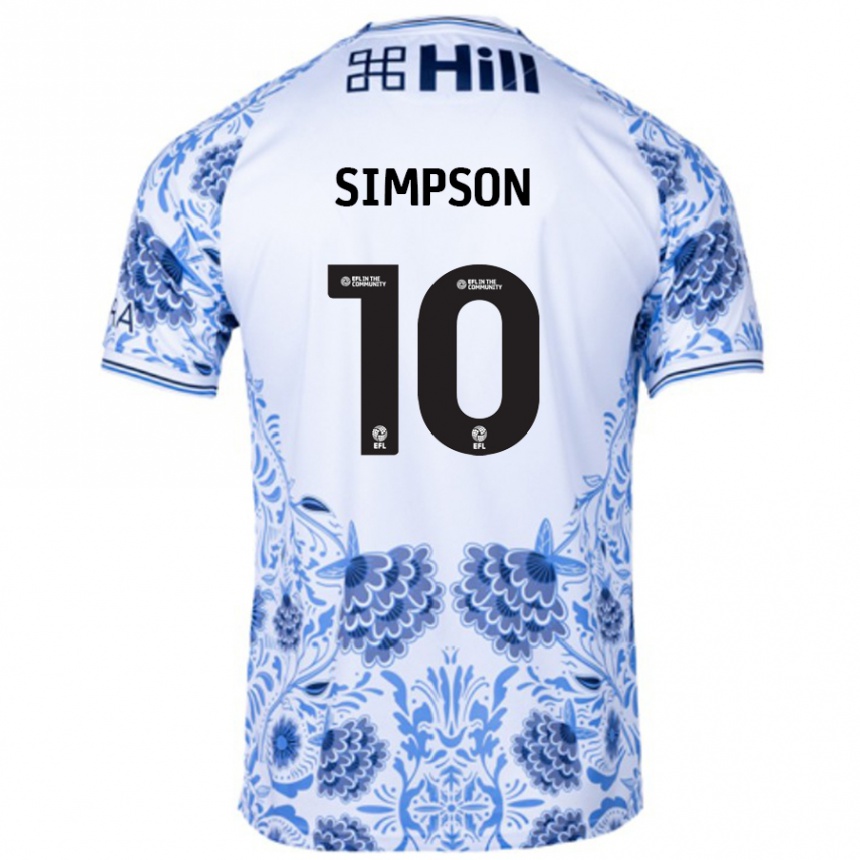 Kinder Fußball Harley-Jean Simpson #10 Weiß Blau Auswärtstrikot Trikot 2024/25 T-Shirt Luxemburg